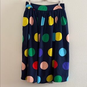 Navy Polka Dot Midi Skirt - Multicolor, fully lined with pockets!!